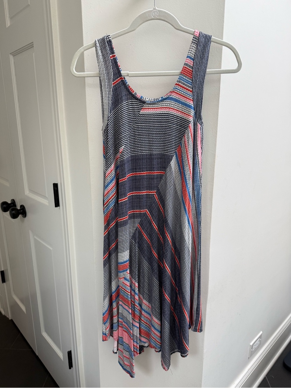Striped Navy and Coral Sleeveless Swing Dress